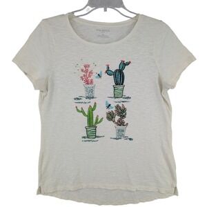 Talbots Cactus Succulent Graphic Tee MP Embroidered Sequin Beaded Cotton Top
